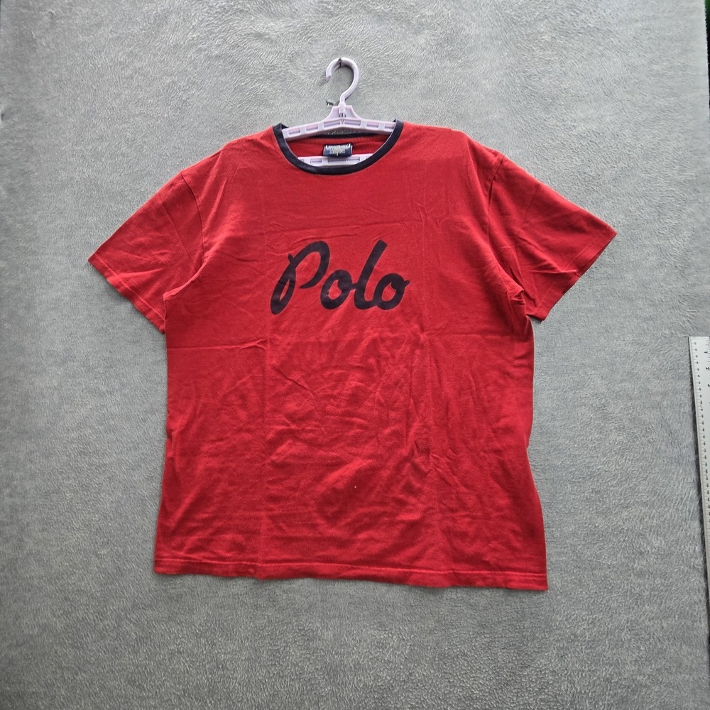 VINTAGE Polo Sport Ralph Lauren Men Shirt L Red Polo Script Logo Short Sleeve